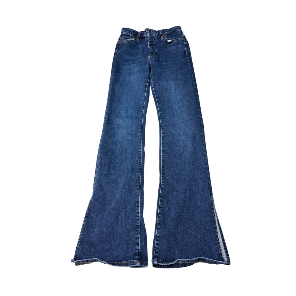 Frame Le Mini Boot Moonflower Flare Jeans Side Slit Blue Denim Womens 27X32